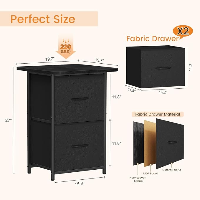 Snughome Mini Fridge Stand with Storage, Mini Fridge Cabinet Small Refrigerator Table Stand with Drawers, Heavy Duty 220 LBS, Compact Beverage Cooler Rack Shelf for Dorm, Apartment, Office Coffee Bar