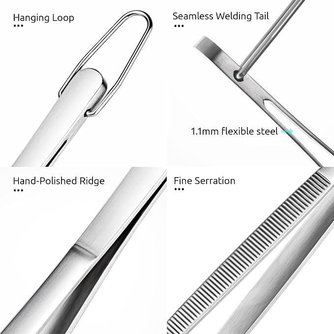U-Taste Kitchen Cooking Tweezers, 18/8 Stainless Steel Tongs Set of 2, 12in | Food-Grade Metal Food Tongs Set, Seamless-Welding, Long Professional Chef Tweezer for Plating Serving Grilling Frying Feeding