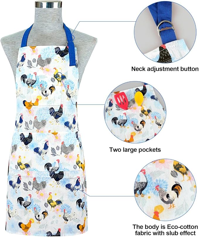 Alselo Oven Mitts and Pot Holders with Chef Apron,Kitchen Set of 5 | Heat Resistant Kitchen Gloves and Silicone Non-Slip Potholders Adjustable Neck Buckle Chef Apron, Rooster Design (Rooster)