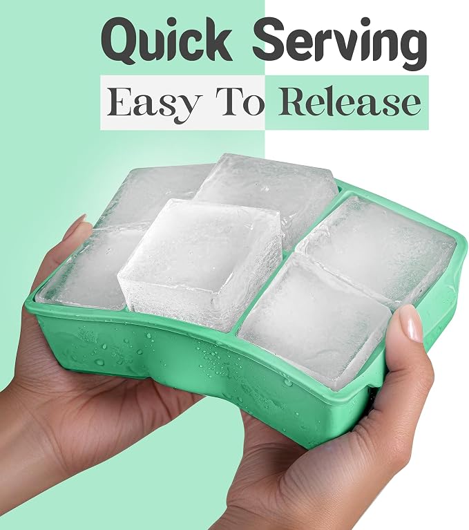 KitchFort® Large Silicone Ice Cube Tray (3-Pack) - 2" Big Ice Mold with Lid | Easy Release, Cocktail, Whiskey Ice Cubes Mold - Food Grade - Ice Cube Trays for Freezer - Stackable Silicone Ice Tray