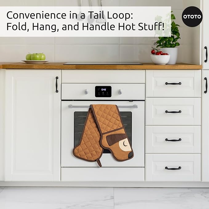 OTOTO Hot-Dog Double Oven Mitts Cute Funny - Gifts for Dog Lovers, Dachshund Themed Gifts, Heat Resistant, Kitchen Gadgets (Brown)