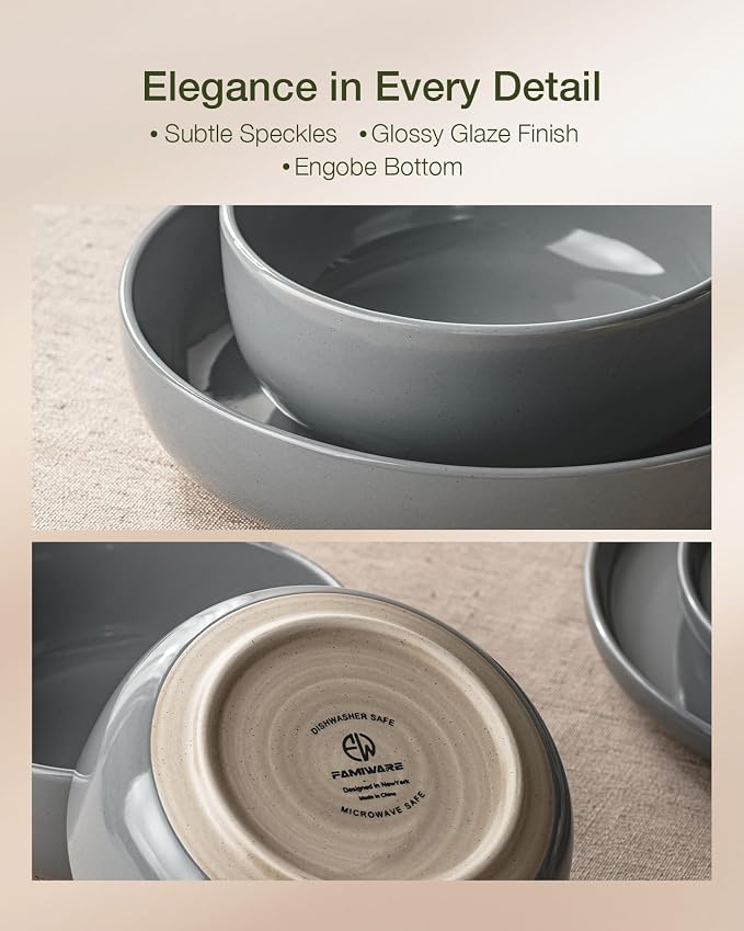 Famiware Milkyway 18-Piece Stoneware Dinnerware Set, Dark Gray | Plates and Bowls for 6, Dishes Set for Everyday & Formal Use, Microwave & Dishwasher Safe, Chip & Scratch Resistant