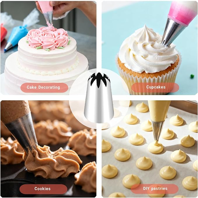 16PCS Large Piping Tips Set, Stainless Steel frosting tips | Reusable cotton piping bag and auxiliary cup, Cake Decorating Tips Set for Cake Decorating, Cupcakes, Cookies, DlY pastries