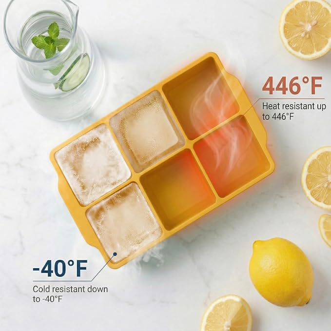 KitchFort® Large Silicone Ice Cube Tray (3-Pack) - 2" Big Ice Mold with Lid | Easy Release, Cocktail, Whiskey Ice Cubes Mold - Food Grade - Ice Cube Trays for Freezer - Stackable Silicone Ice Tray