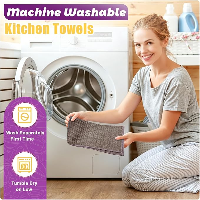 Kitchen Towels 6-Pack Cotton Waffle Weave Dish Cloths 12 x 12 Cleaning Rags