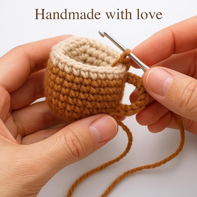 Birthday Gifts for Mom from Daughter Son Kids, Cute Crochet Coffee Lover Gift, Funny Meaningful Small Gifts for Women Handmade Desk Decor Mothers Day