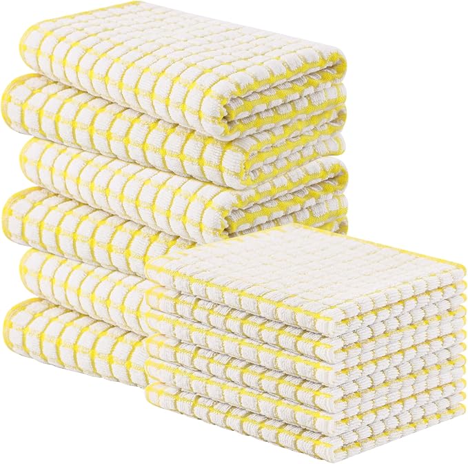 Homaxy Kitchen Towels and Dishcloths Set, Set of 12, Yellow | Cotton Terry Kitchen Dish Towels, Super Soft and Absorbent Dish Cloths, 16 x 25 and 12 x 12 Inches