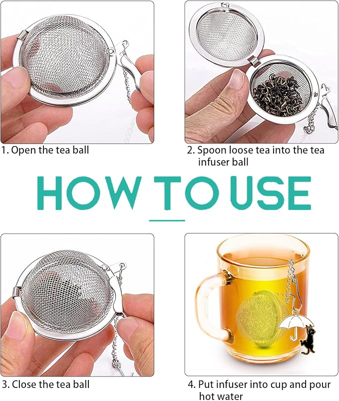 2Pack Tea Infuser with Cute Cat Charm,Premium Stainless Steel Loose Leaf Tea Strainer Tea Steeper Tea Ball Tea Infusers for Loose Tea