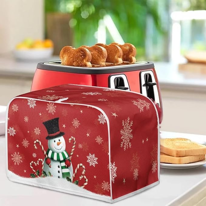 Christmas Toaster Cover 2 Slice Dustproof Toaster Bread Maker Cover Small Kitchen Appliance Fingerprint Protection Kitchen Decor, Snowman Print