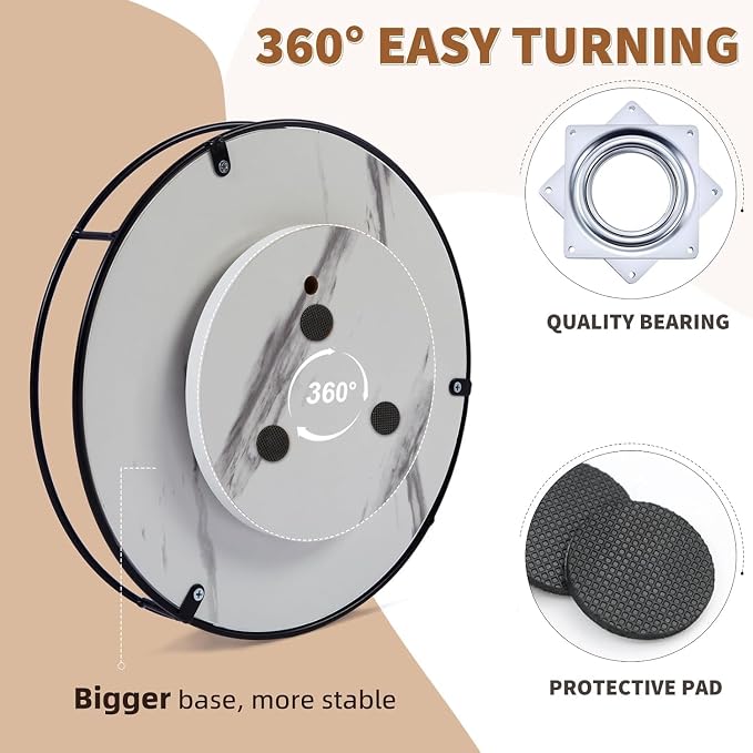 9 Inch White Wood Lazy Susan,360° Decorative Turntable for Countertop