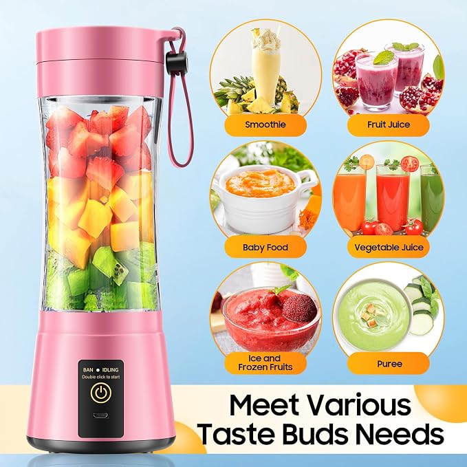 Portable Personal Size Mini Blender - Small Blender Make Smoothies & Shakes | Small Blender with 6 Stainless Steel Blades, BAP-Free, Easy Clean, Powerful Blending Freshly Squeezed in Sports/Office/Gym