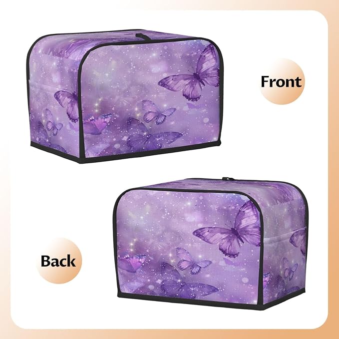 2 Slice Toaster Cover Butterfly Purple Pastel Dust Proof Washable Kitchen Appliance Cover with Pocket, Oxford Fabric Countertop Toaster Protector for Standard Toasters Small Appliances