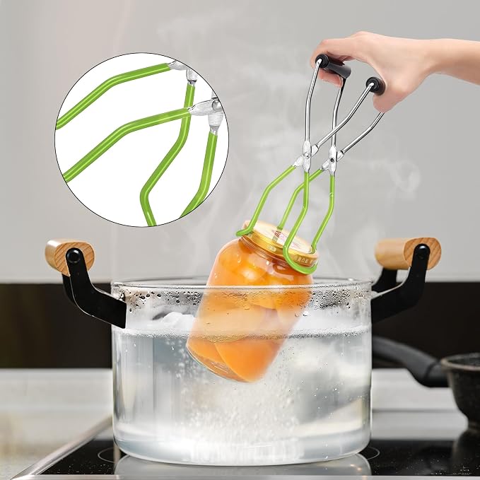 Canning Jar Lifter Tongs, Stainless Steel Jar Lifter with Rubber Grips, Canning Tools, Canning Supplies for Home Kitchen, Green