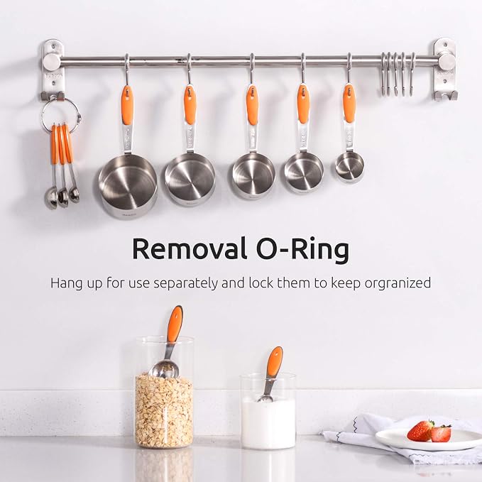 U-Taste Measuring Cups Spoons Set, 18/8 Stainless Steel, 10Pcs, Orange | Upgraded Thickened Handle, Reinforced Welded Joints, Nested Stackable Design, Metal Measure Set for Kitchen Baking Cooking