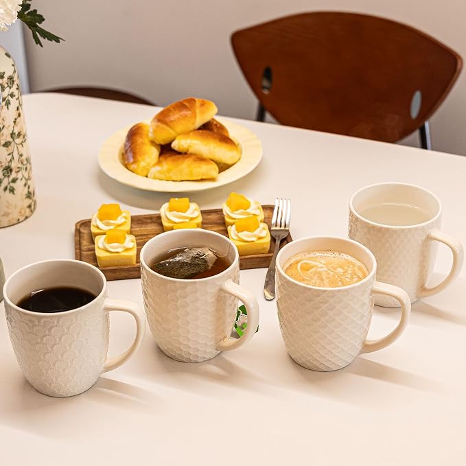 16 oz Coffee Mugs Set of 4, Porcelain Coffee Cups Ceramic, Farmhouse Mug with Handle