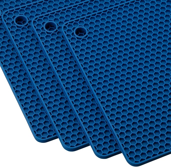 Silicone Trivets for Hot Dishes, Pots and Pans, Hot Pads for Kitchen, Navy Blue Silicone Pot Holders Mats for Kitchen Quartz Counter Heat Resistant Mat, Flexible Table Trivet Mat Set 4