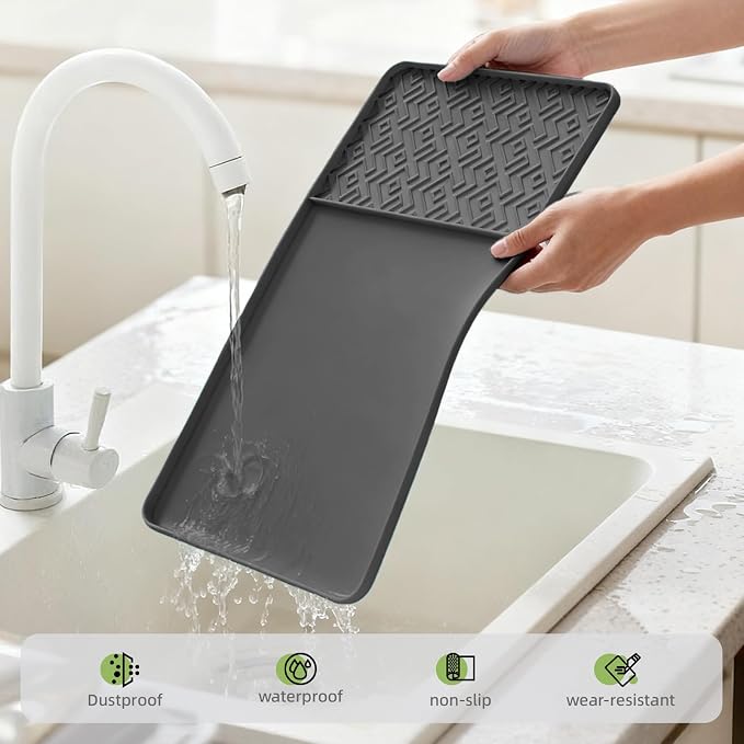 Silicone Coffee Mat with Raised Edges 24" x 16" – Waterproof Countertop Mat, Coffee Maker Pad, Espresso Machine Mat, Heat Resistant Dish Drying Mat