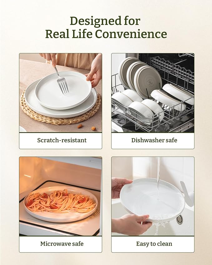 Famiware Milkyway 12-Piece Stoneware Dinnerware Set, White | Plates and Bowls for 4, Dishes Set for Everyday & Formal Use, Microwave & Dishwasher Safe, Chip & Scratch Resistant