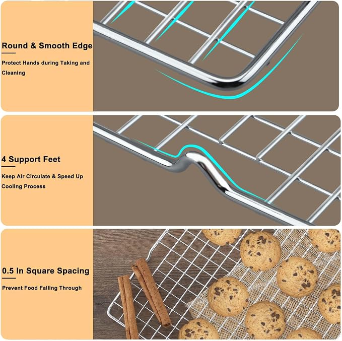 Hunnycook 15.8”×9.8” Cooling Rack - 3P Stainless Steel Baking Rack, Oven Safe Cooling Racks for Cooking and Baking, Silver Roasting Rack & Wire Rack & Cookie Cooling Rack for Roasting, Grilling