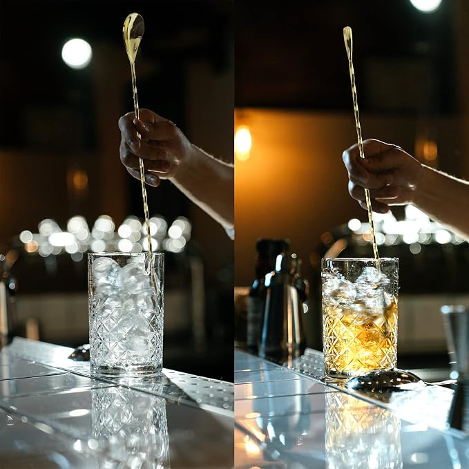 Bar Spoon Cocktail Mixing Stirrers, 2Pcs, 12” Long Handle, Gold | 18/8 Stainless Steel, Long Drink Spoons, for Stirring Coffee & Cocktails