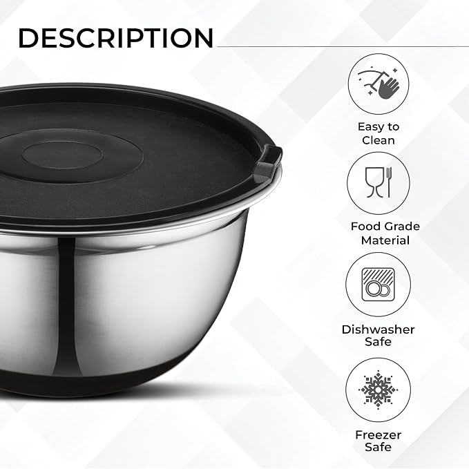 Premium Brushed Stainless Steel Mixing Bowls Sets, Easy To Clean, Space Saving, Great for Cooking, Baking, Prepping Needs 0.25qt, 1qt, 1.5qt, 3qt, 5qt (9 pc Anti Slip with Lid and Graters)