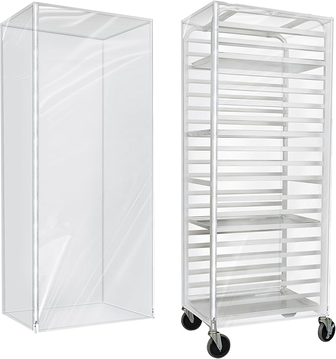 BIEAMA 20 Tier Full Size Bun Rack Cover, Commercial Bakers Racks Cover | Clear PVC Sheet Pan Rack Cover with 2 Sided Zippers, 27" L x 21" W x 64" H