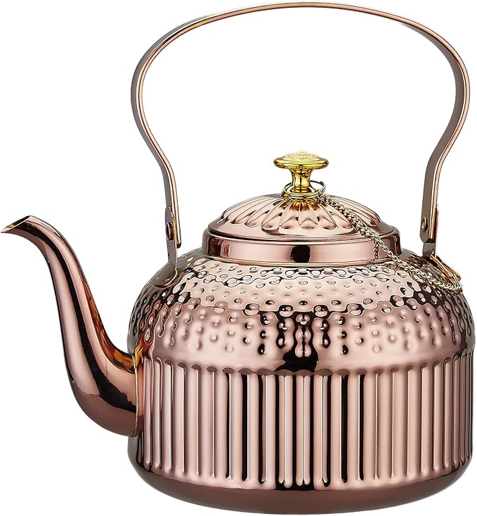 SANQIAHOME Antique 1.4L (45 Oz) Stainless Steel Teapot with Infuser Copper