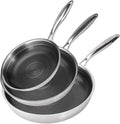 Hybrid 8 10 12 inch Stainless Steel Non Stick Skillet set | PFOA Free, Induction Compatible, Fast & Even Heat, Dishwasher & Oven Safe (500F)