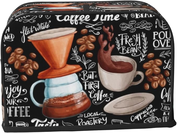 Toaster Cover 2 Slice with Coffee Pattern Dustproof Bread Maker Cover Fingerprint Bakeware Protection Wide Slot Toaster Bag Reusable Kitchen Small Appliance Cover