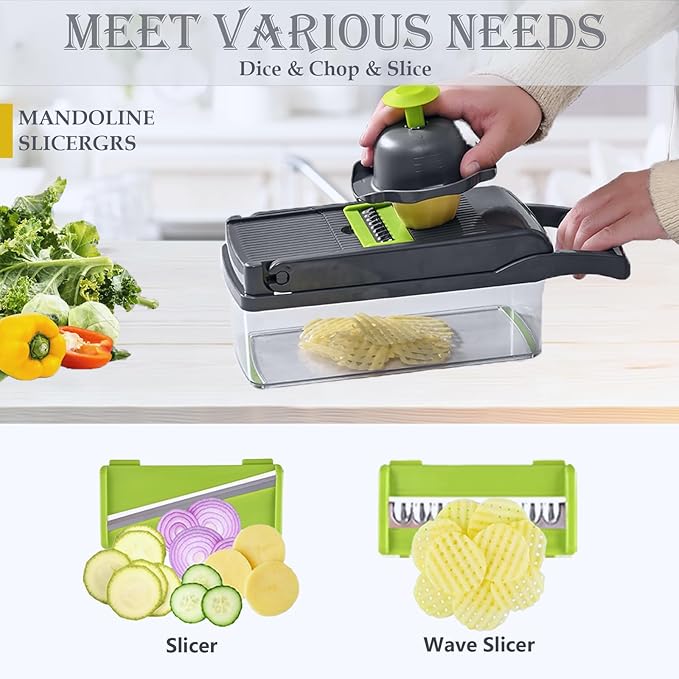 Vegetable Chopper Mandoline Slicer Home Kitchen Appliance Essential Gadget | Pro-Series Veggie Cutter with Container for Food Onion Fruit Salad Potato Christmas Gift House Cooking Supply Tool Item
