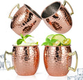 Amrules 4 Pcs 16oz Moscow Mule Mugs Hammered with Angled Handle, Copper | 304 Stainless Steel Lining, Delicate Hammered Finish, Firm Handle, for Cold Drinks, Cocktails, Wine, Beer, Bars & Parties