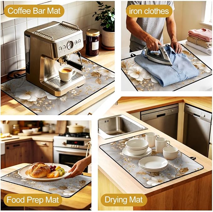 Marble Glass Stove Top Cover 28x20 Inch Decorative Stove Cover | Heat Resistant Cooktop Protector Mat with Non-Slip Backing, Scratch Protection and Countertop Drying Mat.