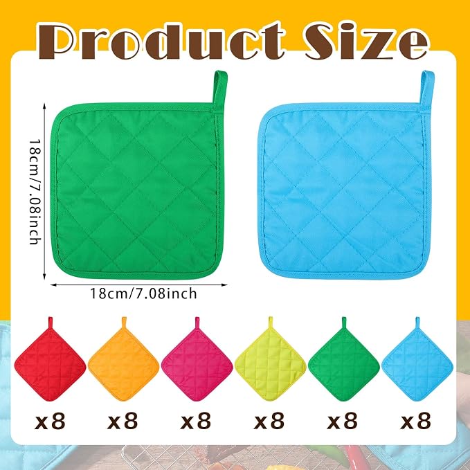 Bokon 48 Pcs Pot Holders for Kitchen, Multicolor Potholders Sets, Heat Resistant Cotton Hot Pad Oven Mitts Trivet with Hanging Loops for Baking Cooking