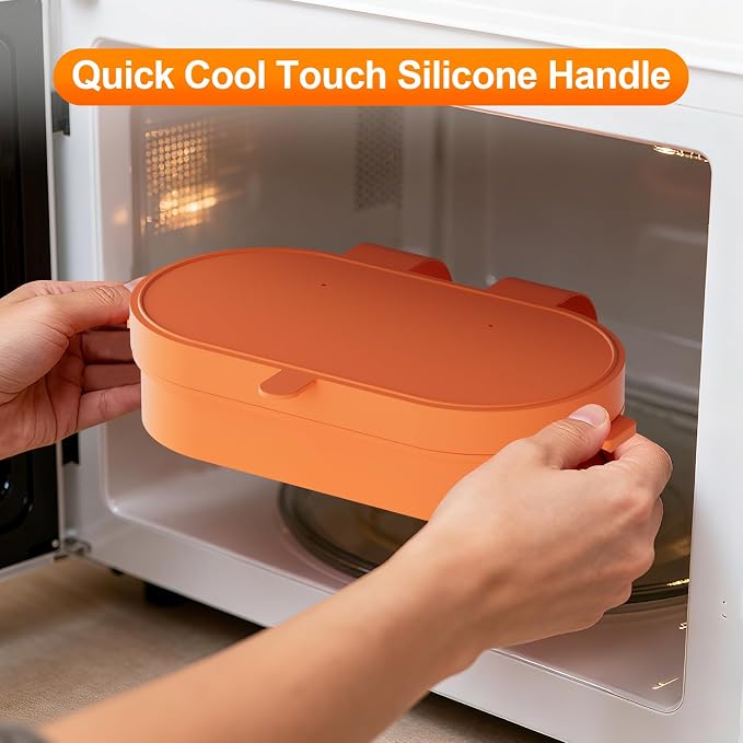 Microwave Egg Cooker, Microwave Egg Maker For Breakfast Sandwich, Silicone Double Egg Bite Molds For Scrambled Eggs Muffins, Safe for Oven Air Fryer, Dishwasher-Safe Orange