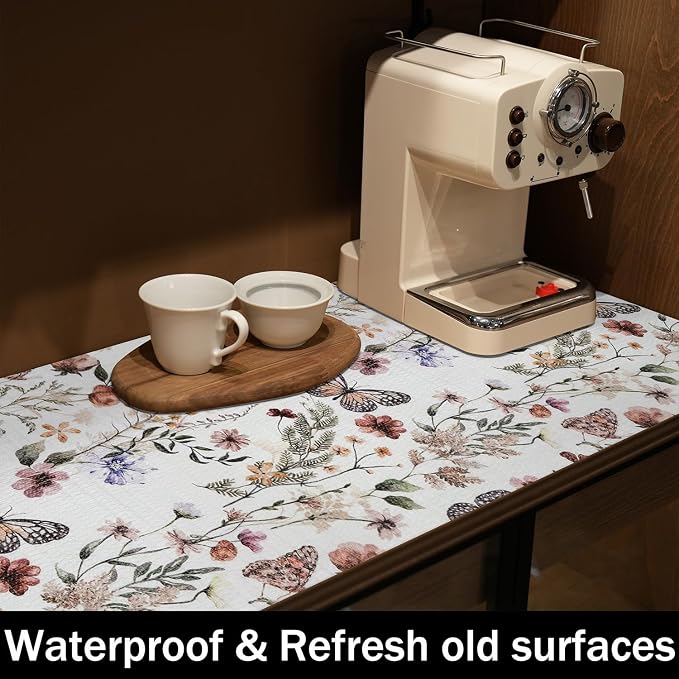 Floral Shelf Liners Non Adhesive Strong Non-Slip 16IN x 20FT | Shelf and Drawer Liners for Kitchen Cabinet Wire Fridge, Waterproof Shelf Drawer Liner,Easy to Clean,Butterfly