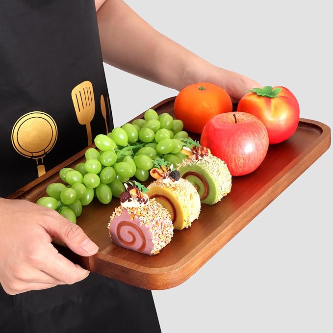 Large Wooden Tray for Party Food Charcuterie Boards Wood Serving Platters | Rectangle Acacia Wood Dessert Cheese Trays Appetizer Snack Plate Dish Fruit Platter for Kitchen Counter Decor Coffee Bar Tray