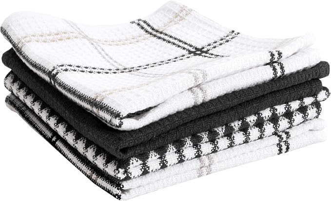 T-Fal Premium Waffle Dish Cloths: Highly Absorbent, Super Soft Long Lasting - 100% Cotton, 12"x13" Towel for Cleaning & Drying, (4-Pack), Neutral