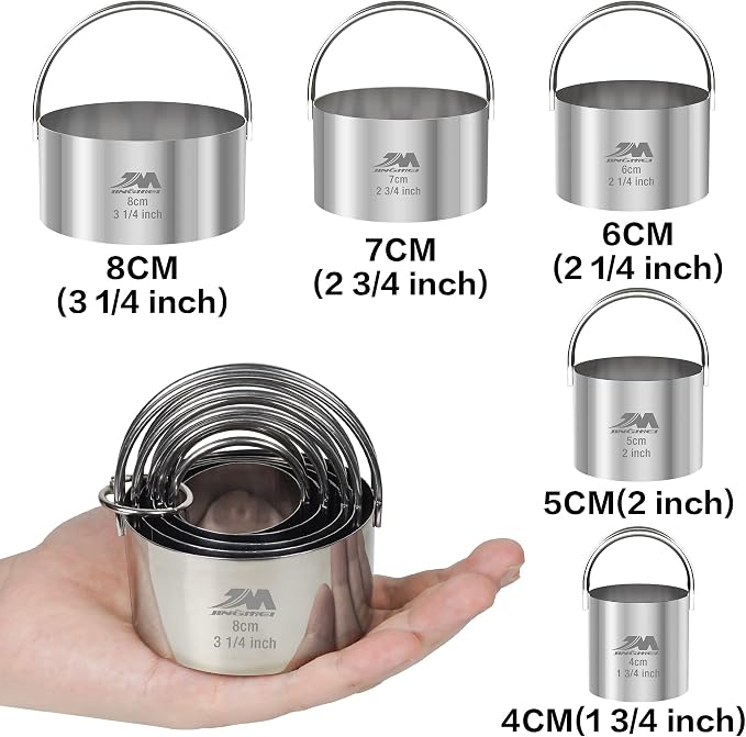 5 Pieces Circle Biscuit Cutter,Professional Stainless Steel Round Cookies Mold Tool with Handle for Baking GIFT Package