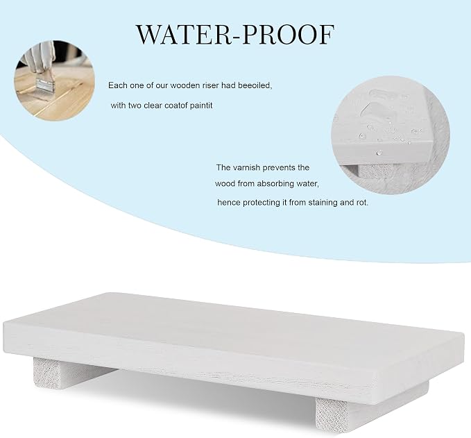 Wood Bathroom Tray Farmhouse Decor Kitchen Soap Holder, 10"x4.5" White | Waterproof, Lightweight, Easy Clean, Small Wooden Riser Pedestal Stand Accessories for Office Desk, Vanity, Counter, Sink