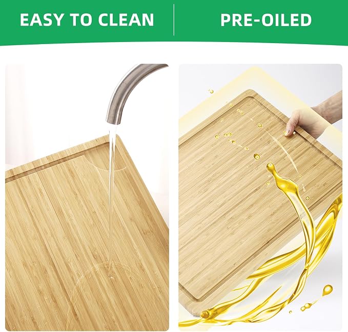 GarveeHome 20 in Large Cutting Board, Bamboo Wood Cutting Board for Kitchen with Handles and Juice Groove, Reversible Chopping Board for Meat, Cheese Board Charcuterie Serving Tray, 20 x 14 in