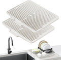 Silicone Dish Drying Mat for Kitchen counter | 15.8"x13" Dish Drainer Mat,Heat-Resistant Kitchen Counter Mat & Over-Sink Drying Tray,Can Be Hung,Cream-2pcs