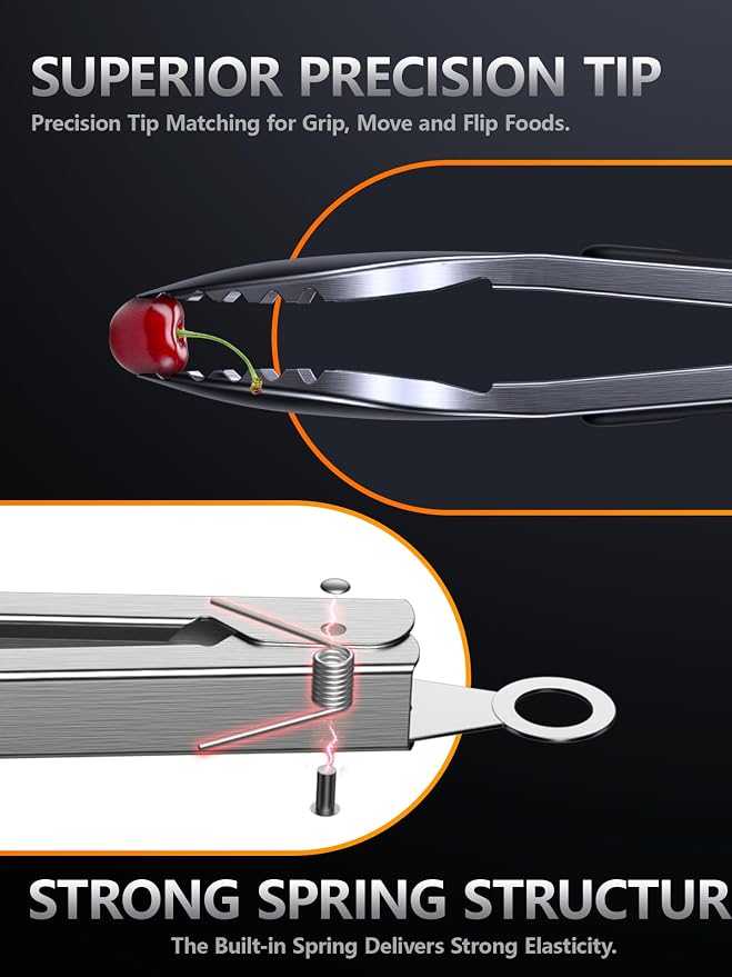Kitchen Tongs with Teeth for Strong Gripping, 9 and 12-Inch, Black | 5-Layer Heavy Duty Stainless Steel, Good Gripping Teeth Prevent Loss of Food Into The Pot, Pull Lock, Dishwasher Safe, 1500 ℉