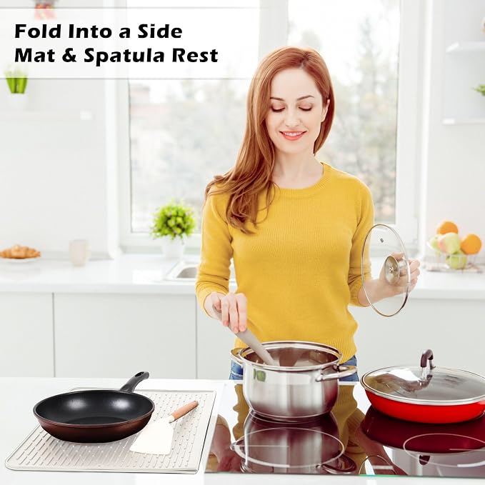 Foldable Silicone Stove Top Cover – 20"x28" Stove Top Covers for Electric Stove, Glass Top Stove Cover, RV Stove Top Cover & Dish Drying Mat (Cream, 28''x20'')
