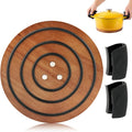 8 Inch Upgraded Strong Magnets Wooden Trivet, Wood Trivet with 3 Heat‑Resistant Silicone Rings, Magnetic Pot Holder for Cast Iron Pots, Pans & Hot Dishes, Includes 2 Silicone Pot Grips