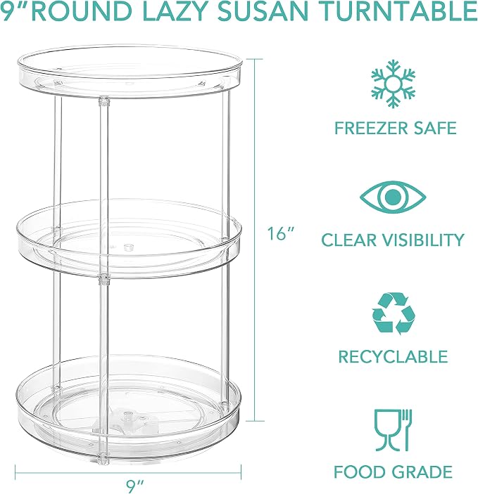 URALFA 3 Tier Lazy Susan Organizer, 9 Inch Clear Rotating Makeup Organizer | Acrylic 360 Rotating Tray, Plastic Spinning Organizer, Multi-layer Shelf for Bathroom, Pantry, Countertop, Kitchen, Cupboard