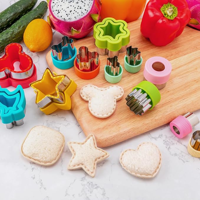 Nifogo Sandwich Cutter for Kids Lunch 48 Pcs (LARGE) | Sandwich Maker, Cookie Cutters and Sealer Set, Stainless Steel, Bread Decruster, Dinosaur Mickey Heart Shape for Boys Girls