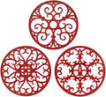 Silicone Trivet Mat - Hot Pot Holder Hot Pads for Table & Countertop - Teapot Trivet Kitchen Trivets - Non-Slip & Heat Resistant Modern Kitchen Hot Pads for Pots & Hot Dish Merlot Red Trivet Set of 3