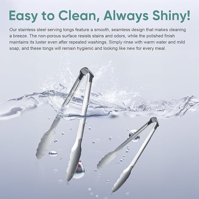 12 Pack Buffet Tongs Serving Tongs Stainless steel Kitchen Tongs 9inch | stainless steel Utility Tongs with scalloped grip for buffets, catering, weddings, salad bars and everyday food service