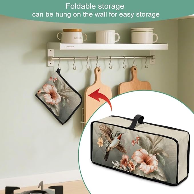 ZDCUSTOM 2 Slice Slim Toaster Cover Keep Kitchen Small Appliance Clean Dustproof Waterproof Long Slot Bread Maker Machine Dust Cover Vintage Flower Hummingbird
