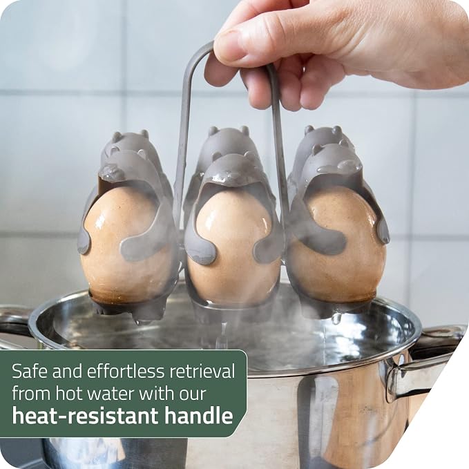 PELEG DESIGN Eggbears 3-in-1 Cook, Store and Serve Egg Holder, Bear-Shaped Boiled Egg Cooker for Making Soft or Hard Boiled Eggs, Eggies, Holds 6 Eggs for Easy Cooking and Fridge Storage